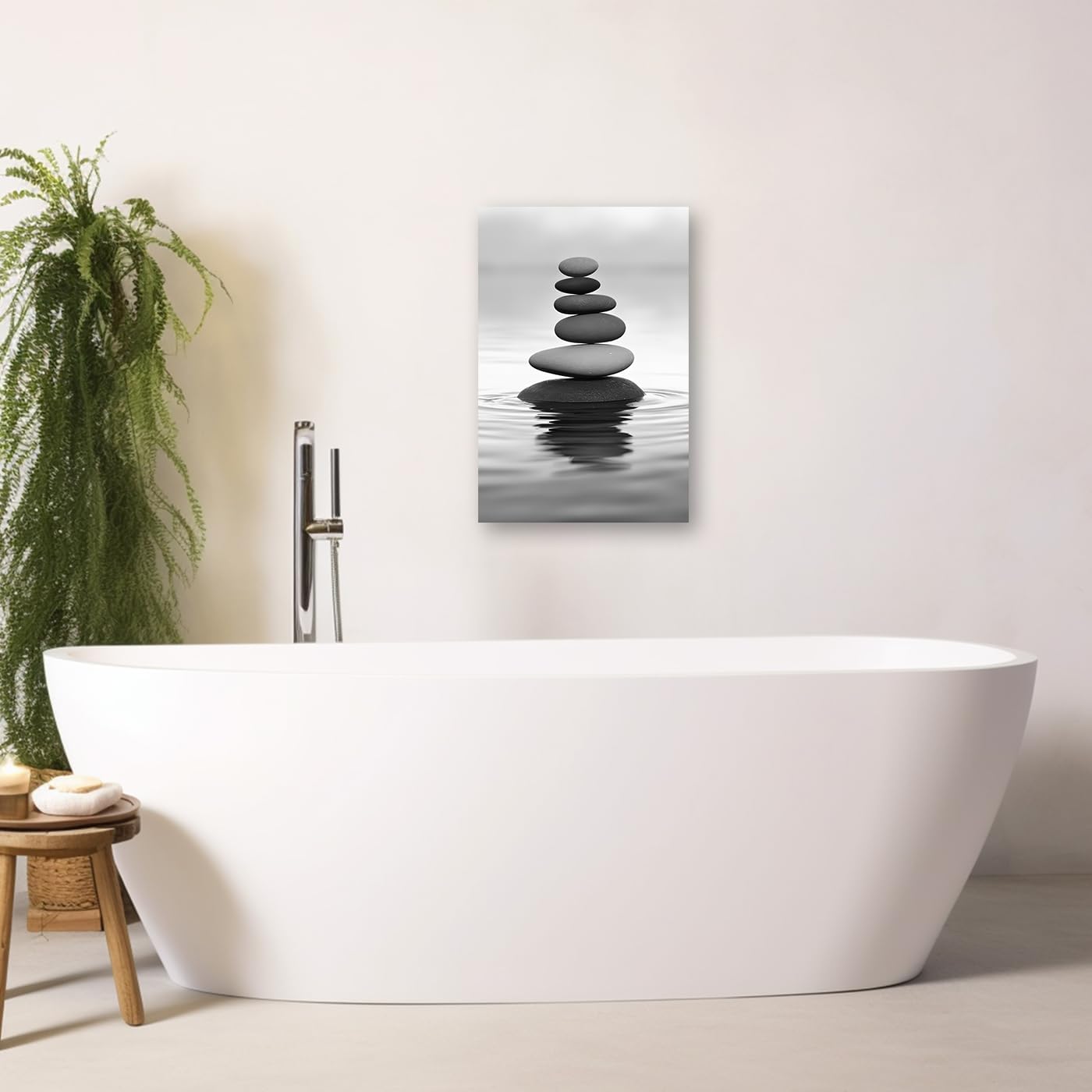 DOARTDO Zen Picture Wall Decor Black and White Zen Stone Canvas Wall Art Spa Stone Picture Print Bathroom Yoga Room Decor Frame (16.00" x 24.00", Zen Stone - 2)