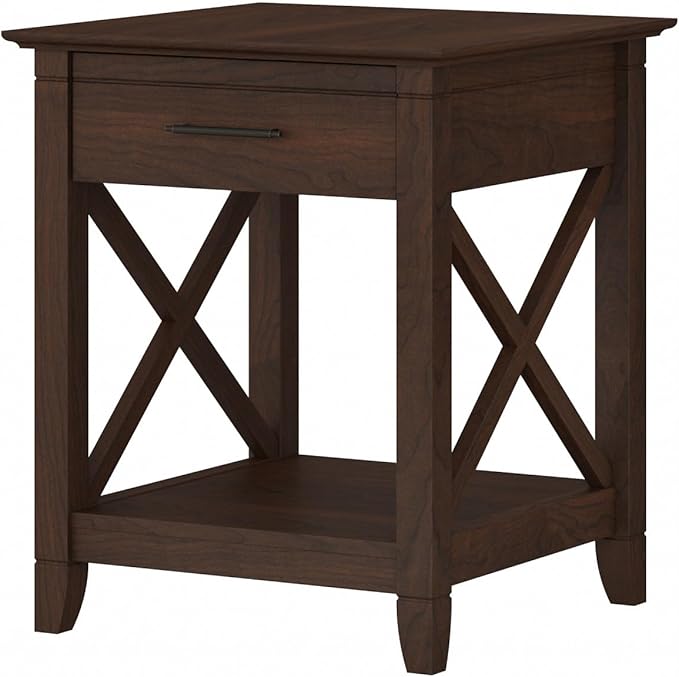 Bush Home End Table with Drawer, Nightstand with Storage, Living Room and Bedroom Furniture, Key West Collection, Bing Cherry