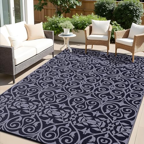 Outdoor Rug 9x12 ft Waterproof Reversible Floral Mat