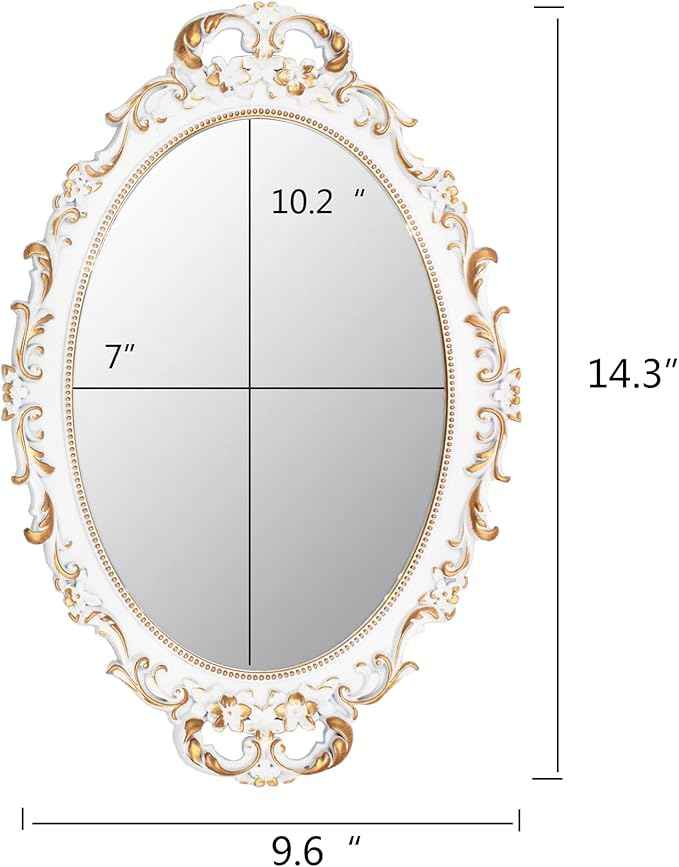 Vintage Decorative White Framed Mirror, Small Oval Wall Hanging Mirror - 9.6" W x 14.3" L (White)