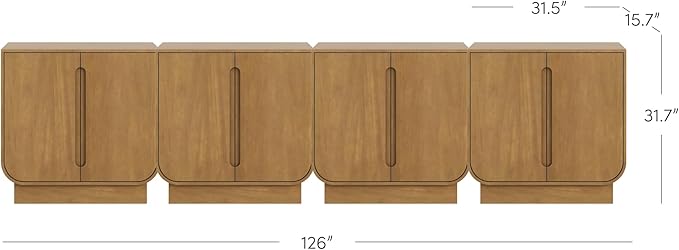Nathan James Joey Mid Century Modern Storage Cabinet, Arched Accent Cabinet with Rounded Bottom Edges and Integrated Door Pull Cutouts, Light Brown Set of 4