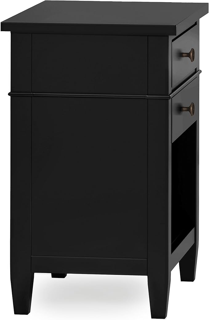 SIMPLIHOME Carlton SOLID WOOD 24 Inch Wide Contemporary Bedside Nightstand Table in Black, For the Living Room and Bedroom