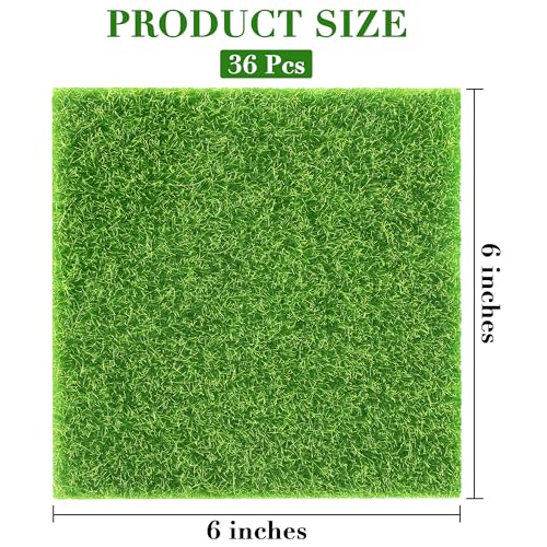 36 Pieces Fake Grass for Crafts Fairy Garden 6 x 6 Inches Artificial Garden Grass for Miniature Ornament Dollhouse DIY Decoration (36 Count)