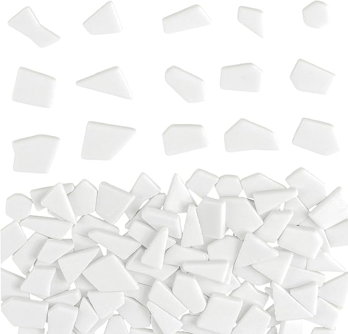 Youway Style White Mosaic Tiles for Crafts Bulk,200g Broken Glass Pieces for DIY Spring Mosaic Art Kit Decor,Garden Mosaic Supplies