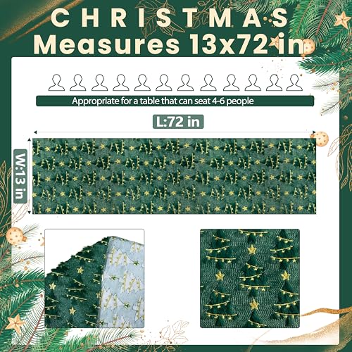 Christmas Table Runner Christmas Trees Green Soft Plush Faux Fur 13x72 Inch