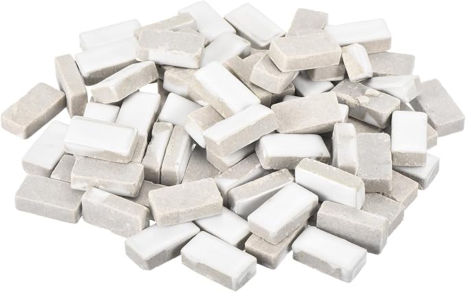 MECCANIXITY 250g Ceramic Mosaic Tiles for Crafts Bulk, Rectangle White Ceramic Tile for Mosaic Kits Garden Stepping Stone Cup Mat