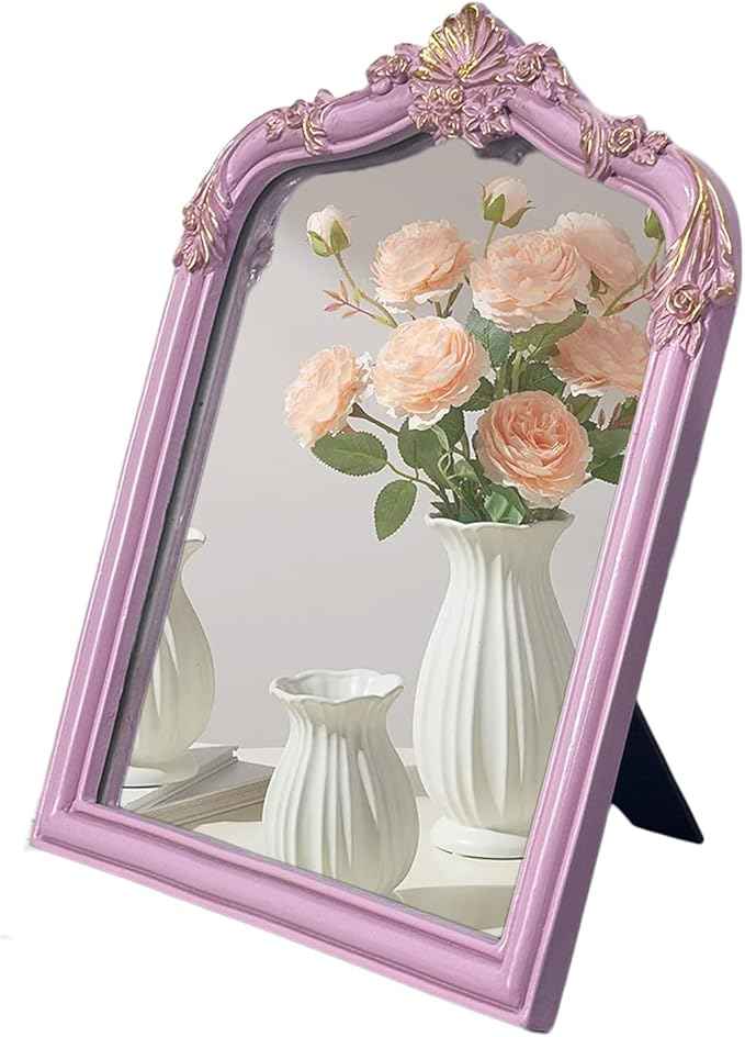 Pink Flower Bow Mirror - 13x10 Inch Perfect Elegant Decorative Accent, Wall-Mounted Tabletop Makeup Mirror for Nursery Baby Room Bedroom Decor