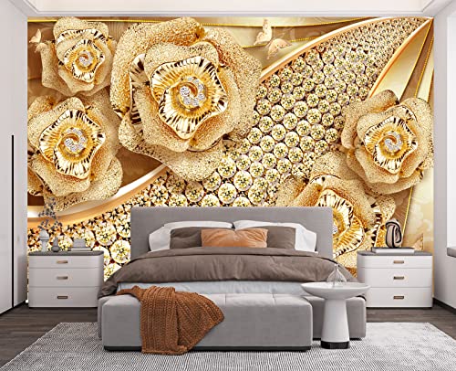 Golden Jewelry Diamond Rose Butterfly wall Mural Wallpaper for Bedroom 178" x 117" (144.6 Sq Ft)