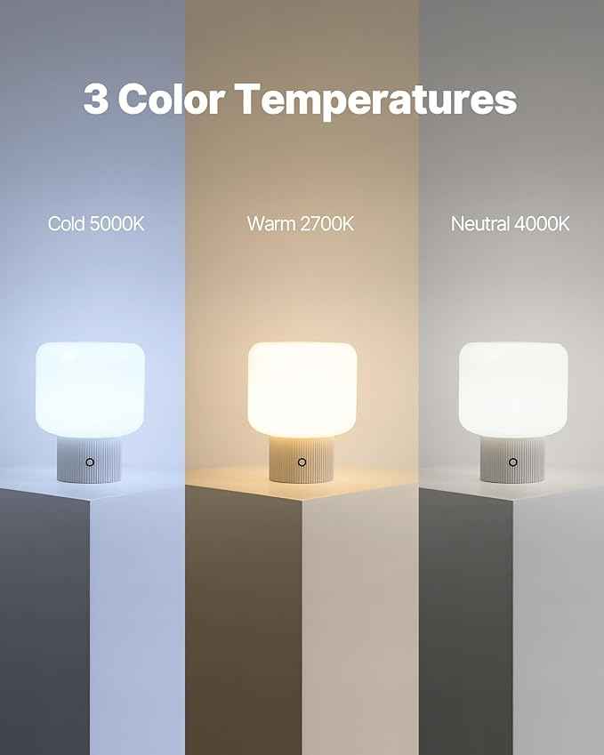 Halo Mushroom Lamp, 5W Cute Cordless Rechargeable Table Lamp with Glass Shade, 3 Color Temps LED Dimmable Ambient Lighting, Small Retro Touch Bedside Light for Bedroom Decor, White