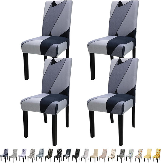 JQinHome Pattern Chair Covers for Dining Room Set of 4, High Stretch Removable Washable Parsons Chair Slipcover for Home Party Hotel Wedding Ceremony (White Grey,4PCS)