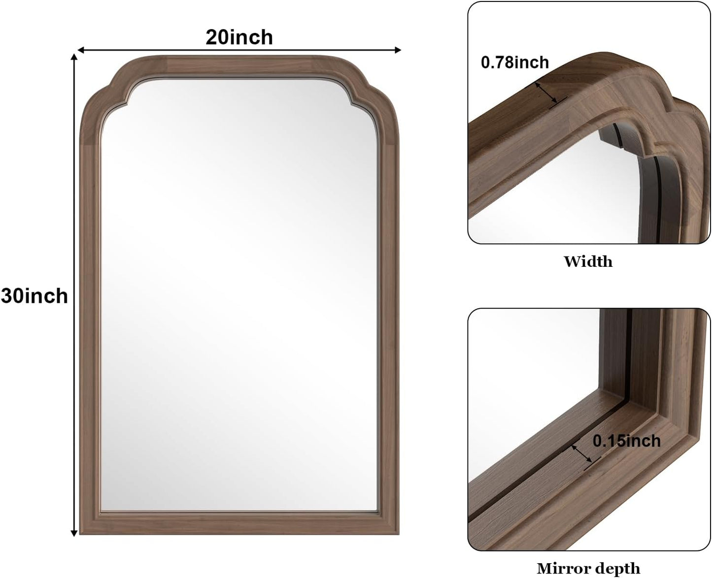 WallBeyond Wood Bathroom Mirrors for Wall Mounted, 20" x 30" Rustic Wood Frame Wall Mirrors Decorative for Living Room or Bedroom Vanity Mirror (Walnut)