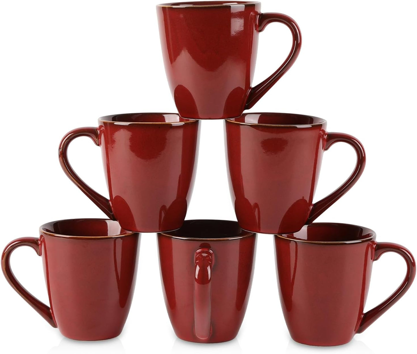 vicrays Coffee Mug Set, 12 Ounce, Set of 6, Ceramic Mug for Men, Women, Unique Glazed Mugs with Handle for Coffee, Tea, Milk, Cocoa, Cereal(Cherry Red)