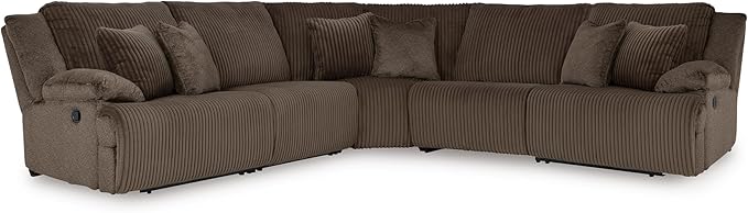 Signature Design by Ashley Top Tier Modern 5-Piece Reclining Sectional with Armrest and Throw Pillows, Dark Brown