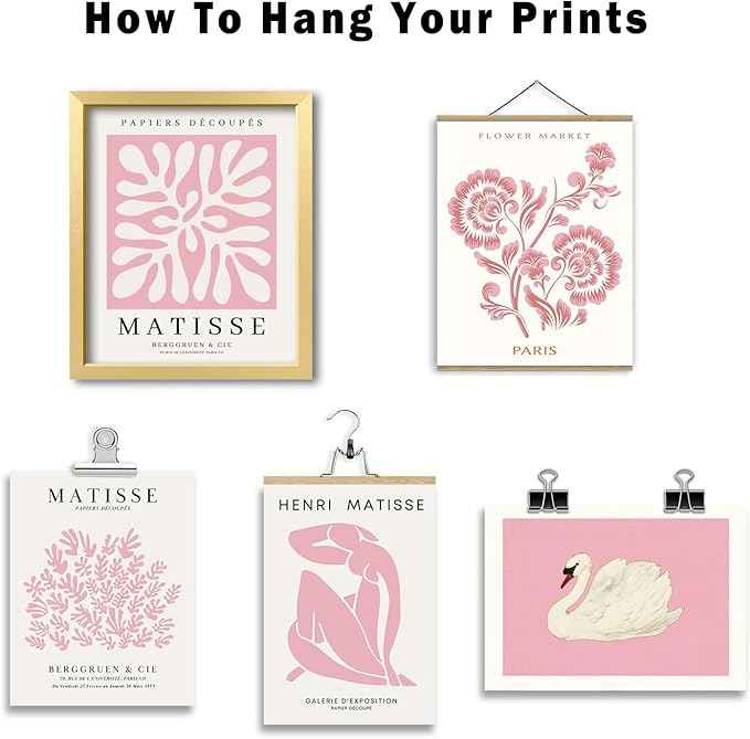 16 PCS Pink Wall Art Decor, Matisse Gallery Wall Prints for Bedroom, Light Pink Posters for Room Aesthetic, Collage Kit Pictures for Living Room, Teen Girls Dorm Home Artwork