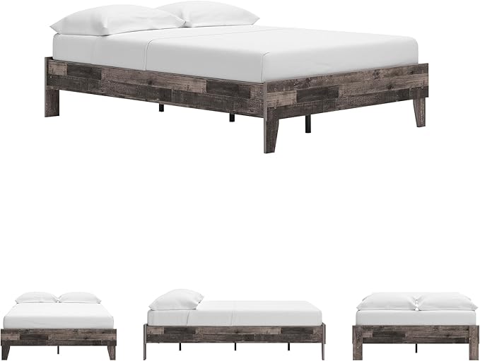 Signature Design by Ashley Neilsville Butcher Block Style Platform Bed, Full, Rustic Gray