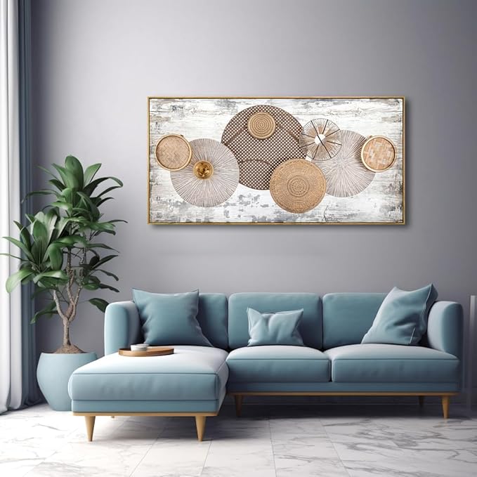 Wall Art Floral Rustic Wall Decor Yellow and White Canvas Painting Abstract Wall Art for Bedroom Living Room Dining Room Home Office Decor 20"x40" with Framed