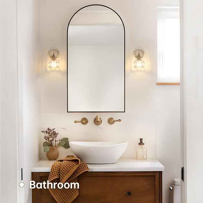 Vintage Wall Sconces Set of 2 with Transparent Tulip Glass Lampshade 180 Degree Adjustable Brass Sconces Hradwired Modern Wall Lighting Fixture with Switch for Bedside Bedroom Doorway