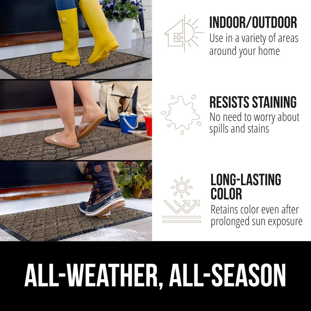 GORILLA GRIP 100% Waterproof All-Season WeatherMax Doormat, 72x24, US Designed Natural Rubber, Stain and Fade Resistant, Low Profile Indoor Outdoor Door Mats, Easy Clean Patio Mat, Latte Quatrefoil