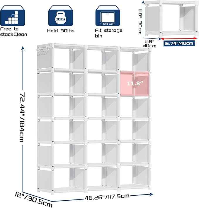 Mavivegue Book Shelf, 18 Cube Storage Organizer, DIY Bookcase, Metal Cube Bookshelf, Tall Book case for Bedroom, Living Room, Office, Closet Storage Organizer, Black Cubicle Storage Rack-White