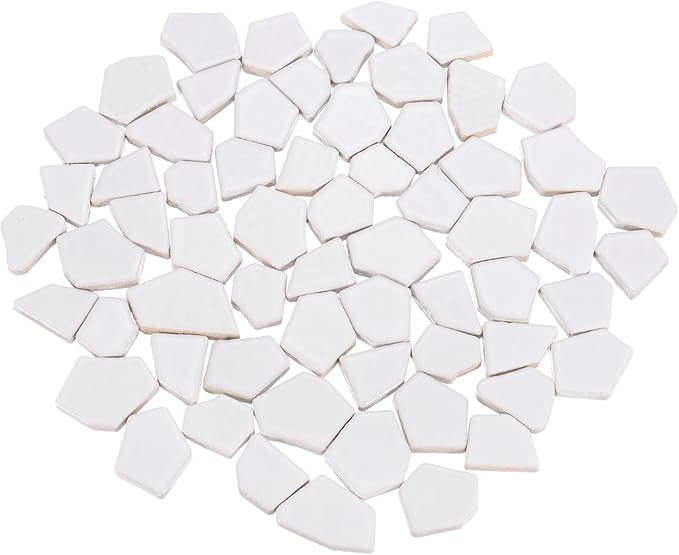 uxcell 500g/1.1LB Irregular Ceramics Mosaic Tiles, 2.3-4.2 cm Bulk Stained Ceramic Mosaic Pieces Stones Mosaic Kits for DIY Art Craft Projects Home Decor, White