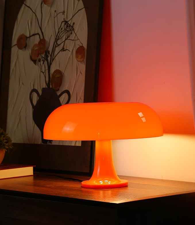 Orange Mushroom Lamp, Mid Century Modern Table Lamp for Bedroom, Aesthetic Mushroom Decor Bedside Small Lamps, 2700K(Bulb Replaceable, Bulb Included, Plug Powered)