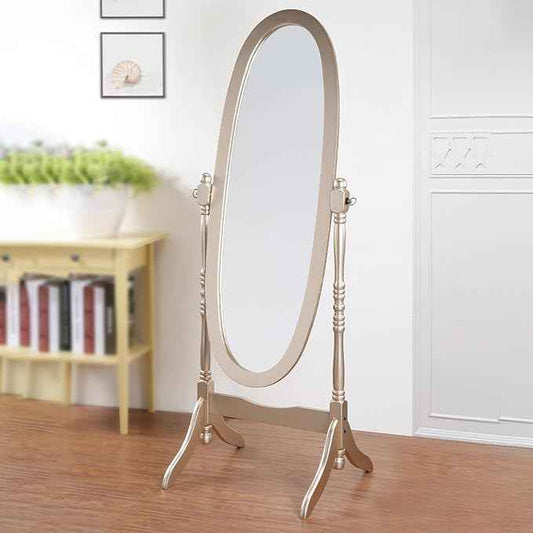 Full Length Mirror with Stand, Swivel Adjustable Oval Wood Cheval Floor Mirror, Dressing Cheval Mirror for Bedroom Livingroom, Interior Gift Idea (Gold)