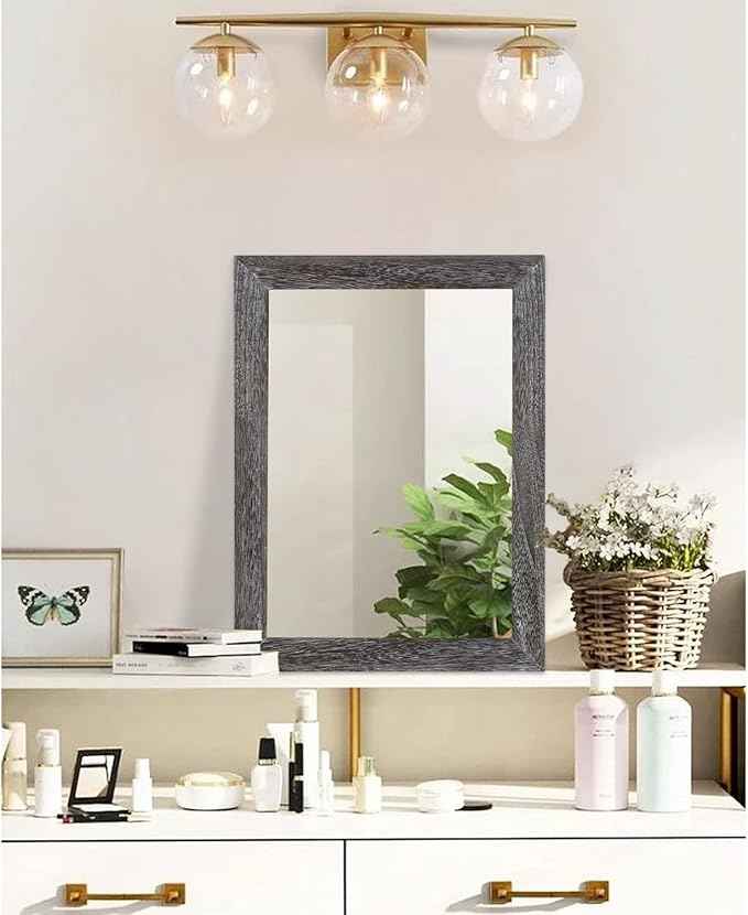 AAZZKANG Wall Mirror with Rectangle Wood Frame Rustic Decorative Hanging Mirrors for Bedroom Bathroom Living Room Home Office Small
