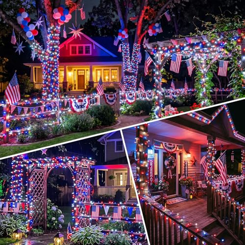 2pack 500LED Solar String Lights Outdoor Waterproof Red White Blue (180 Foot)