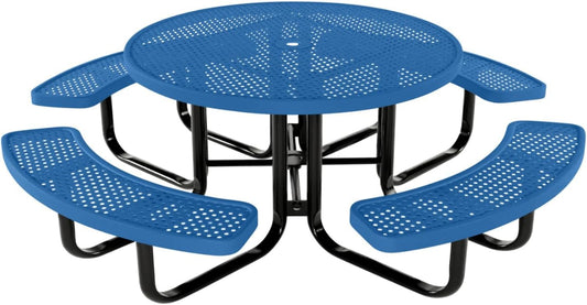 Coated Outdoor Furniture Heavy-Duty Portable Outdoor Kids Table with Umbrella Hole, Punched Steel Kids Picnic Table, Commercial-Grade, Made in America (46 In, Round, Childrens, Textured Light Blue)
