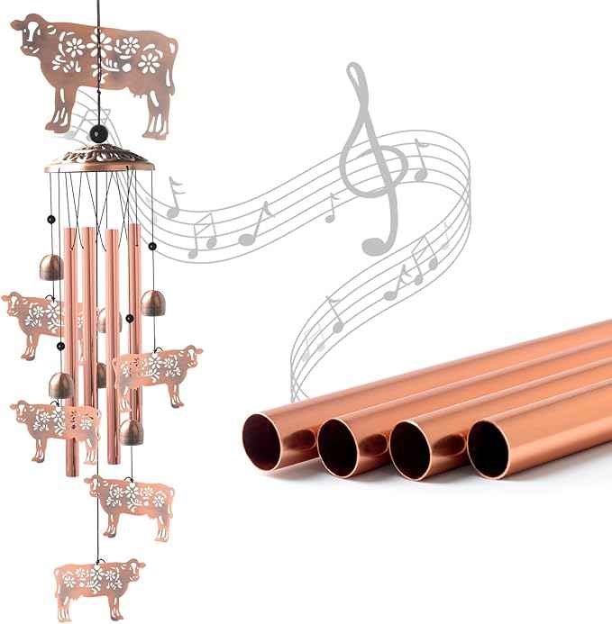 Cow Gifts for Women,Handcrafted Brass Ox Bulldog Wind Chimes Outdoor,Birthday Gifts for Men/Mom/Grandma Cow Metal WindChimes Outside/Indoors, Lawn, Patio, Garden Decor, Yard Decorations