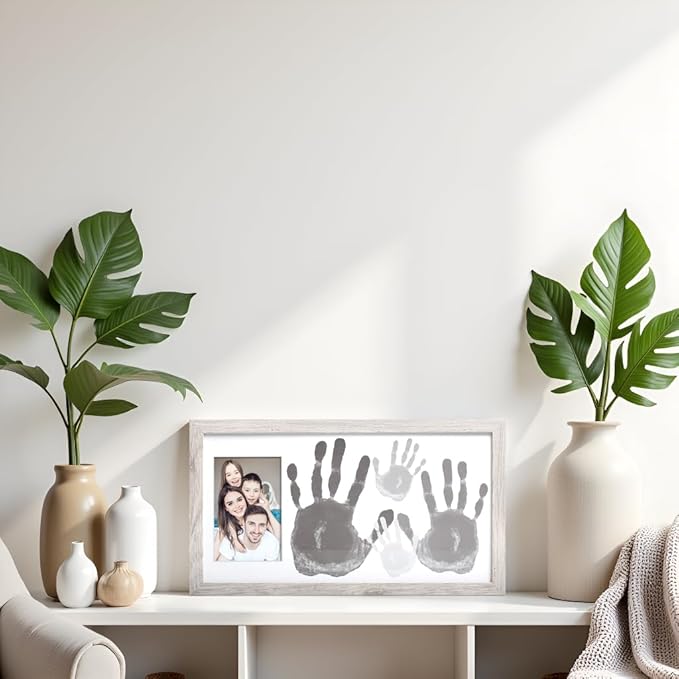 Kate & Milo DIY Family Handprint Frame Kit, Mother’s Day Gift, Family Photo Keepsake Craft Frame with Paint, Rustic Farmhouse Home Décor