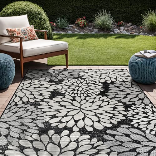 Outdoor Rug 5x7 Modern Exotic Tropical Leaf Area Rugs for Indoor and Outdoor Patio Deck Porch Garden Water Resistant Washable Outside Carpet