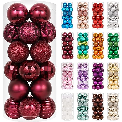 24ct Burgundy Christmas Ball Ornaments for Tree Decorations (24 Count)