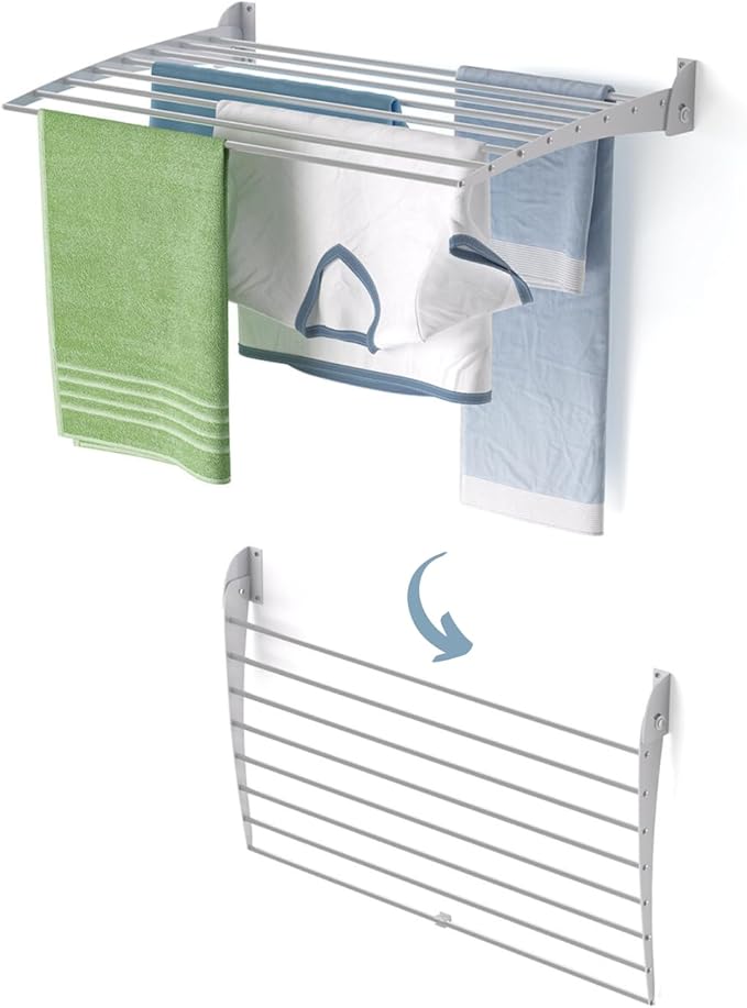 foxydry Fold, Wall Drying Rack, Vertical Drying Rack for Indoor and Outdoor Aluminium and Steel (Grey, 82 cm / 32.3 in)