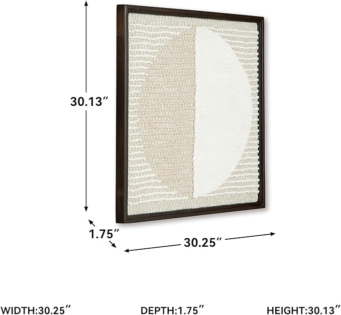 Signature Design by Ashley Bachard Minimalist Square Woven Geometric Wall Decor 30 x 30 Inches, Beige & White