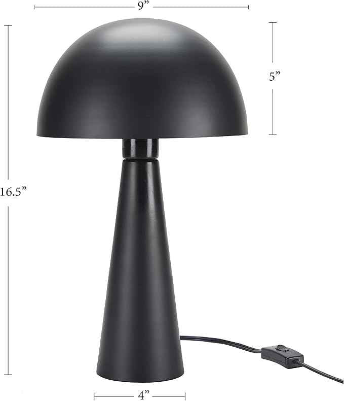 Nourison Home 16" Matte Black Metal Mushroom Table Lamp, Modern, Retro, Desk Light for Bedroom, Dining, Office, Entryway
