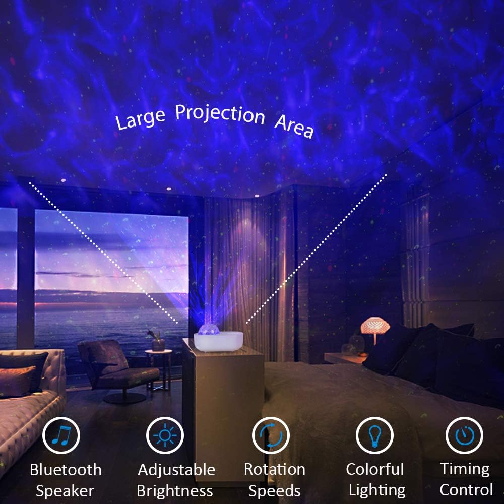 Galaxy Star Night Light Projector LED Ocean Wave Bluetooth Music Speaker with Remote Control for Bedroom, Home, Room Decor