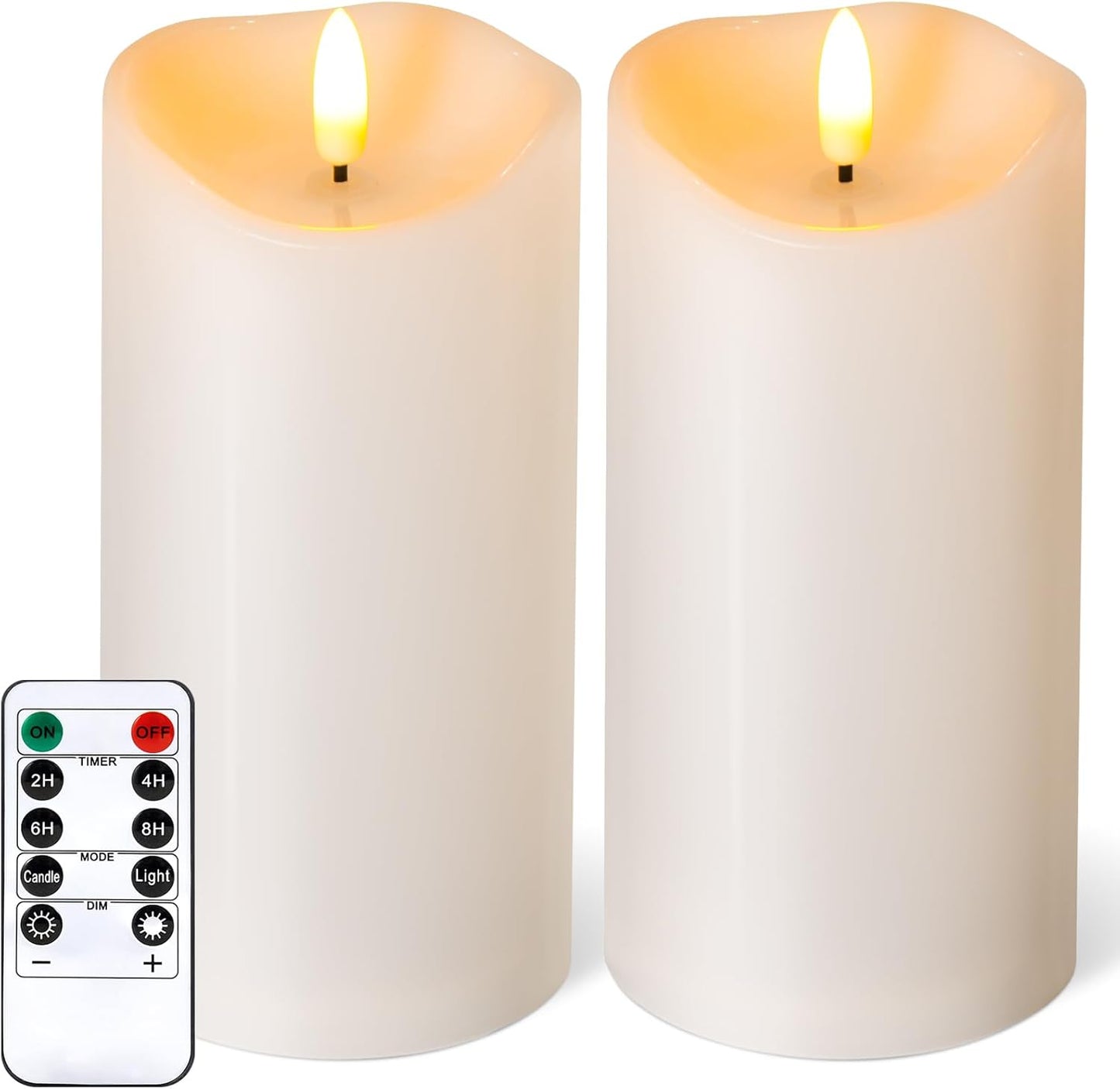 Outdoor Flameless Candles with Remote Timer - Waterproof Realistic Flickering LED Pillar Electric Battery Operated Fake Candle for Holiday Home Wedding Fireplace Decor - Ivory White 2 Pack (6"6")