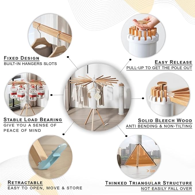 Portable Foldable Clothes Drying Rack - Compact Design for Indoor Outdoor & Outdoor Laundry, Hidden Storage, Lightweight Folding Clothing Rack for Travel and Home.