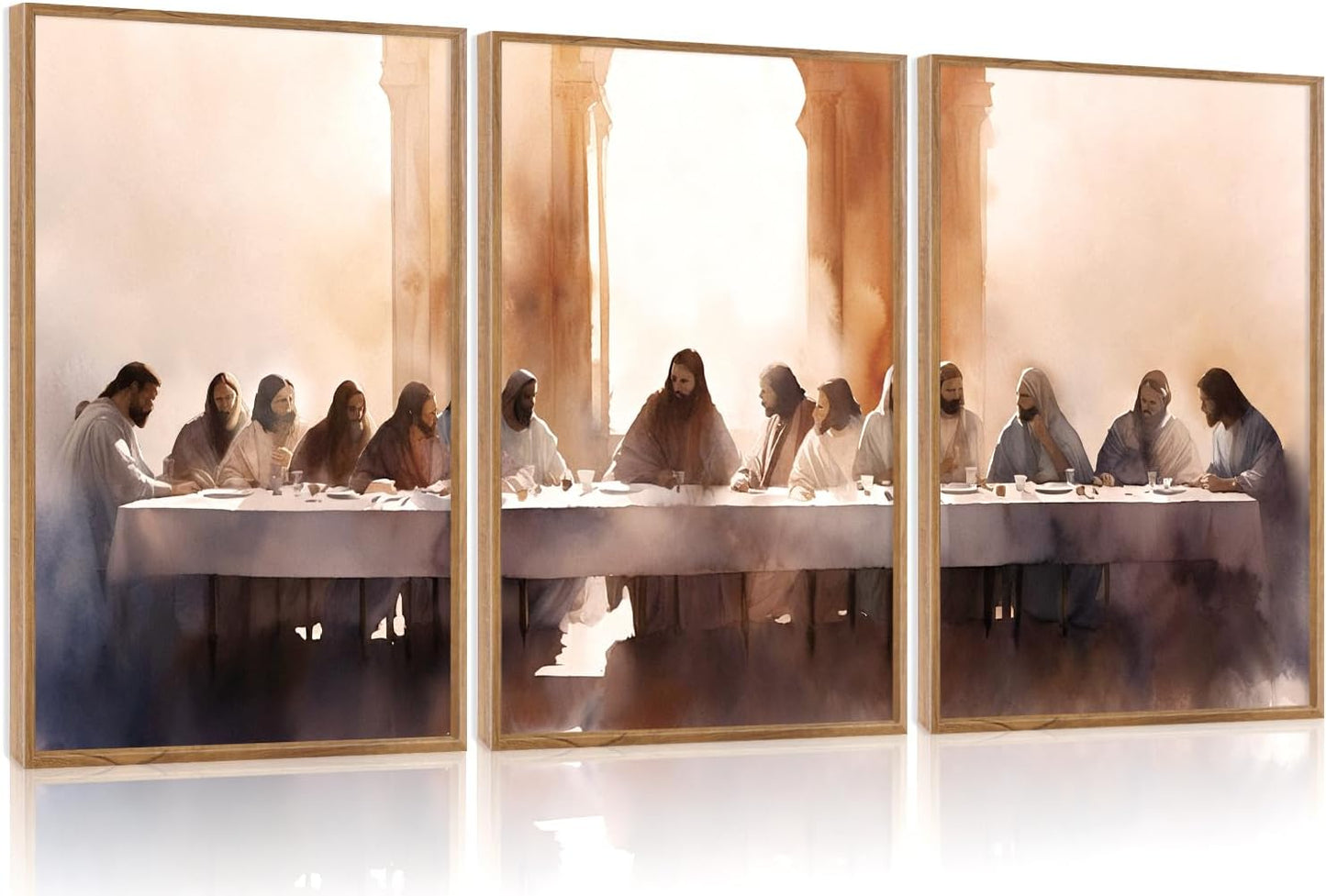 Aurlan Jesus Last Supper Bible Story Wall Art(16"x24"), 3PCS Boho Christ Christian Easter Gifts Canvas Artwork, Neutral Spiritual Religious Faith Decor Prints for Office Home