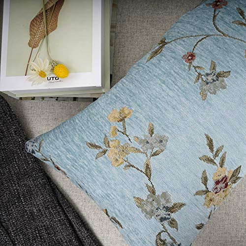 Classical Embroidery Jacquard Farmhouse Oblong Rectangle Chenille Teal Floral Pattern Decorative Throw Pillow Case