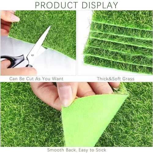 6 Pieces Fake Grass for Crafts Fairy Garden 6 x 6 Inches Artificial Garden Grass for Miniature Ornament Dollhouse DIY Decoration (6 Count)