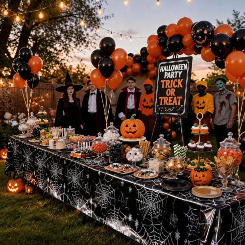 Halloween Tablecloth Plastic Black Spider Web Disposable Table Cover (12 Count)