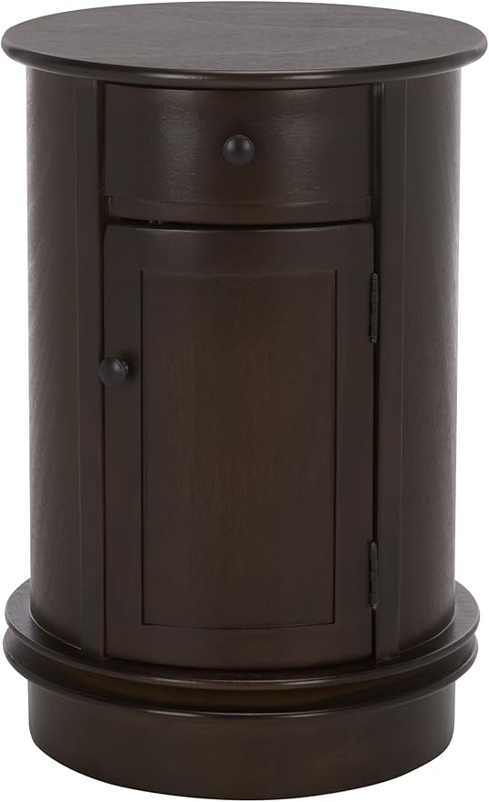 SAFAVIEH Home Collection – Tabitha Dark Chocolate Accent Table, Round Swivel Side Table with 1 Drawer & Interior Cabinet Storage, Classic Pedestal Design, Fully Assembled (AMH5712F)
