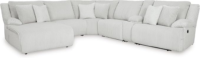 Signature Design by Ashley Top Tier Modern Right-Arm Facing 6-Piece Reclining Sectional with Chaise, Armrest, Throw Pillows and Storage, Light Gray