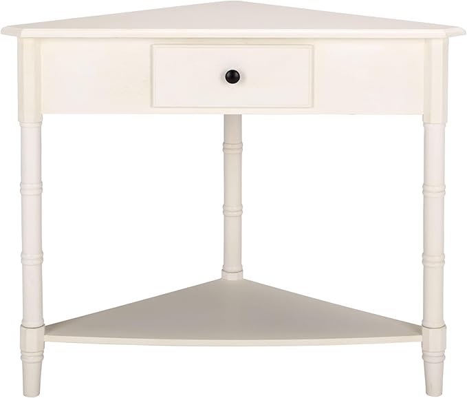 SAFAVIEH Home Collection – Gomez Ivory Corner Table, 1-Drawer Space-Saving Triangle Accent Table, Classic Turned-Leg Design (AMH5709K)