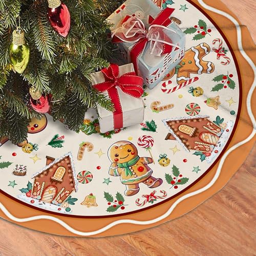 Gingerbread Christmas Tree Skirt Beige Decorations Christmas Gingerbread Tree Ornaments Holiday Party House Decor Xmas Trees Mat 48 inches