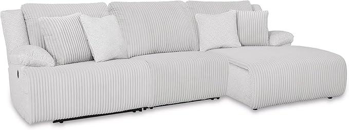Signature Design by Ashley Top Tier Casual L-Shaped 3-Piece Reclining Sectional Sofa with Pillow-Top Armrest and 4 Accent Pillows, Light Gray