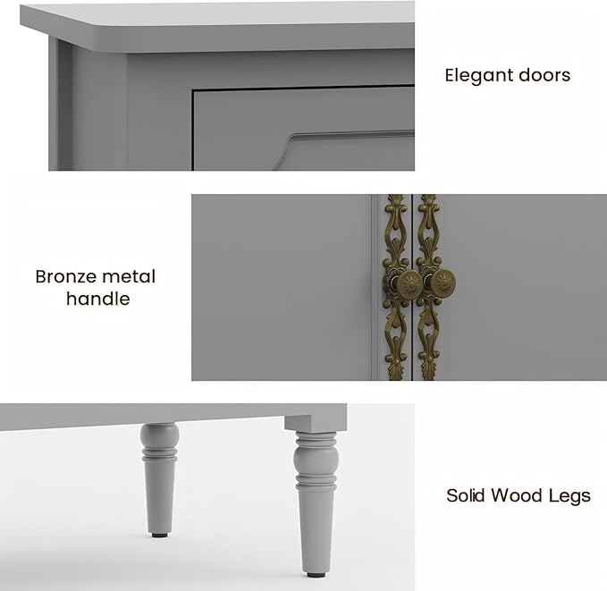 RoyalCraft 59'' Sideboard Buffet Cabinet with Storage, Modern Buffet Cabinet with Adjustable Shelves & Carved Handle, Mid Century Large Credenza Coffee Bar for Dining Room, Living Room (Dove Gray)