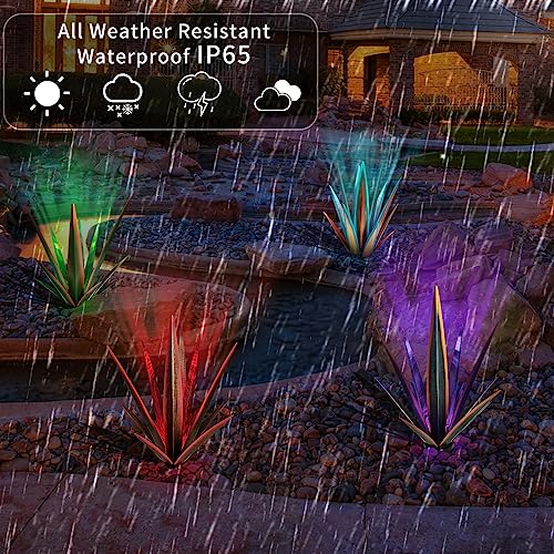 24" Large Metal Agave Plant Outdoor Decor with Solar Light